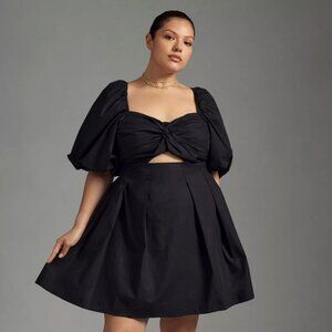 anthropologie | moon river puff-sleeve babydoll dress | size: us 3x | black